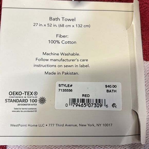 Martex Scandi Red Bath Towel 27” X 52”. 100% Cotton - Picture 3 of 4